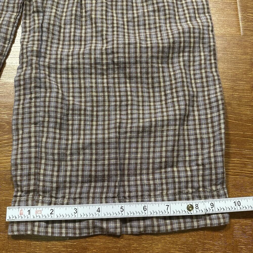 Deiji Studios Cropped Pants Womens M Purple Gray Brown Tartan Plaid 100% Linen - Picture 9 of 13
